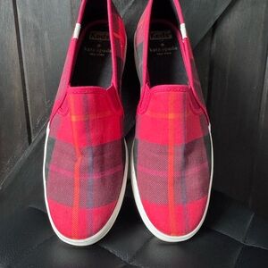 Kate Spade X Keds Red Plaid Slip-On Decker Sneakers